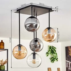 Plafonnier - Verre 15 Cm Gastor Ambre, Clair, Fume, 5 Lumieres