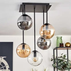 Plafonnier - Verre 15 Cm Gastor Ambre, Clair, Fume, 5 Lumieres