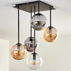 Plafonnier - Verre 15 Cm Gastor Ambre, Clair, Fume, 5 Lumieres