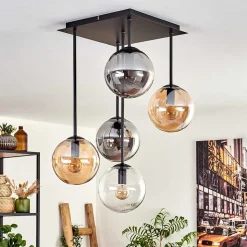 Plafonnier - Verre 15 Cm Gastor Ambre, Clair, Fume, 5 Lumieres