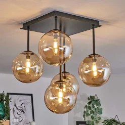 Plafonnier - Verre Chehalis Ambre, 5 Lumieres