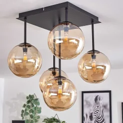 Plafonnier - Verre Chehalis Ambre, 5 Lumieres