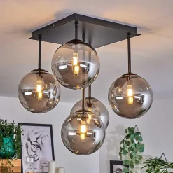 Plafonnier - Verre Chehalis Fume, 5 Lumieres