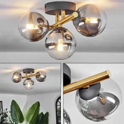 Plafonnier - Verre Chehalis Or, Noir, 3 Lumieres