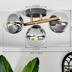 Plafonnier - Verre Chehalis Or, Noir, 3 Lumieres