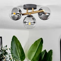 Plafonnier - Verre Chehalis Or, Noir, 3 Lumieres