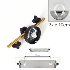 Plafonnier - Verre Chehalis Or, Noir, 3 Lumieres