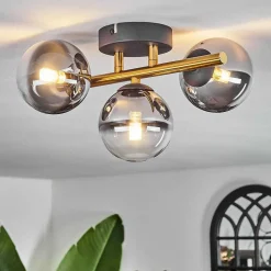 Plafonnier - Verre Chehalis Or, Noir, 3 Lumieres