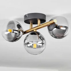 Plafonnier - Verre Chehalis Or, Noir, 3 Lumieres