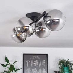 Plafonnier - Verre Chehalis Clair, Fume, 4 Lumieres