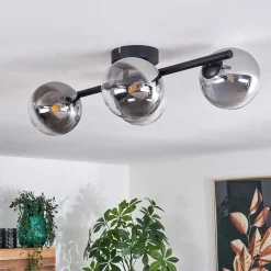 Plafonnier - Verre Chehalis Clair, Fume, 4 Lumieres