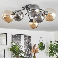 Plafonnier - Verre Chehalis Ambre, Fume, 6 Lumieres