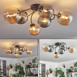 Plafonnier - Verre Chehalis Ambre, Fume, 6 Lumieres