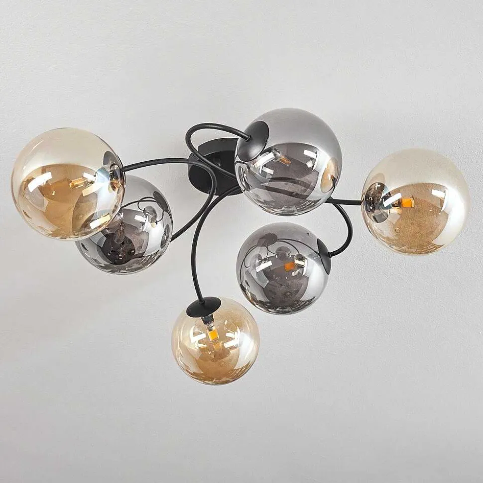 Plafonnier - Verre Chehalis Ambre, Fume, 6 Lumieres