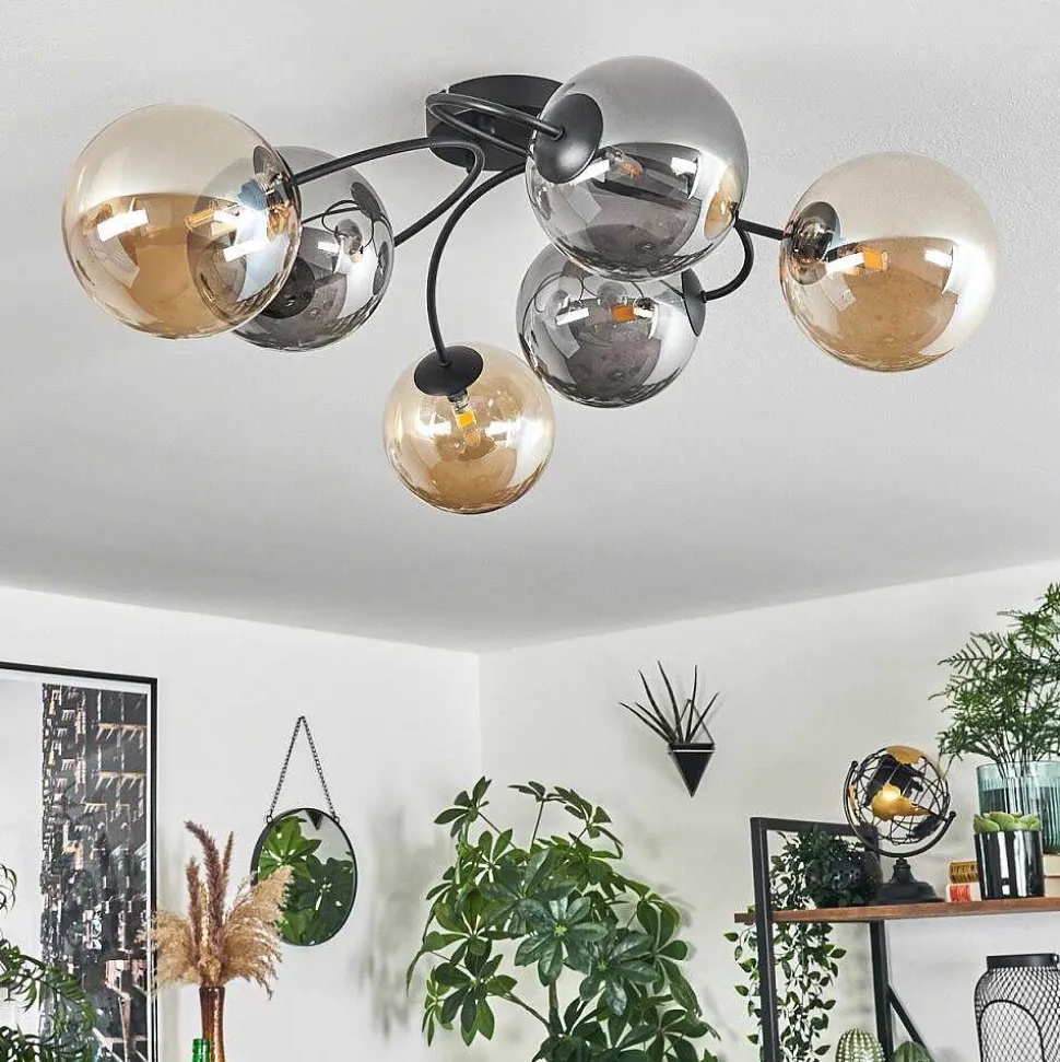 Plafonnier - Verre Chehalis Ambre, Fume, 6 Lumieres