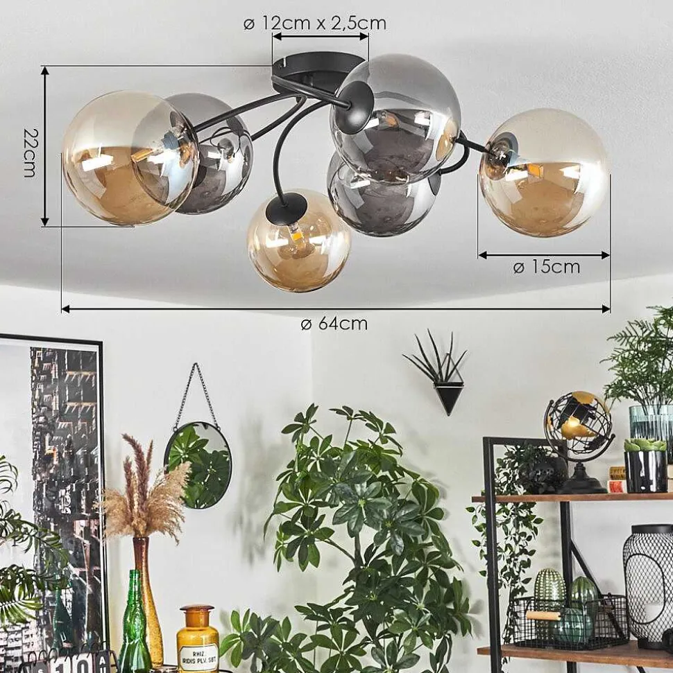Plafonnier - Verre Chehalis Ambre, Fume, 6 Lumieres