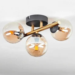 Plafonnier - Verre Chehalis Or, Noir, 3 Lumieres