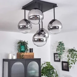 Plafonnier - Verre Chehalis Clair, Fume, 5 Lumieres