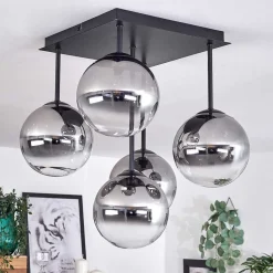 Plafonnier - Verre Chehalis Clair, Fume, 5 Lumieres