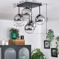 Plafonnier - Verre Chehalis Clair, Fume, 5 Lumieres