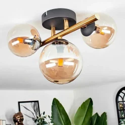 Plafonnier - Verre Chehalis Or, Noir, 3 Lumieres