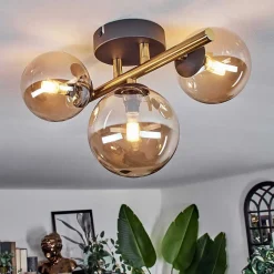 Plafonnier - Verre Chehalis Or, Noir, 3 Lumieres