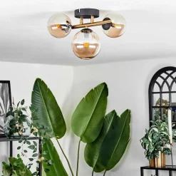 Plafonnier - Verre Chehalis Or, Noir, 3 Lumieres