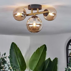 Plafonnier - Verre Chehalis Or, Noir, 3 Lumieres