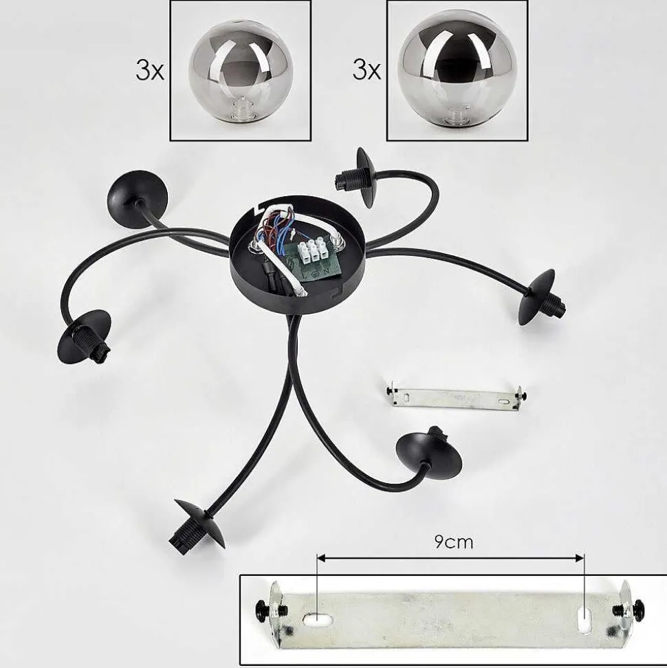 Plafonnier - Verre Chehalis Fume, 6 Lumieres