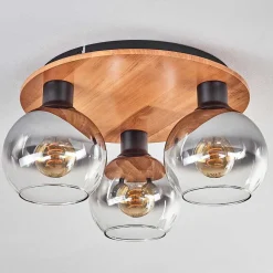 Plafonnier - Verre Koyoto Ecru, Noir, 3 Lumieres