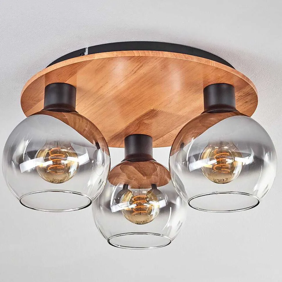 Plafonnier - Verre Koyoto Ecru, Noir, 3 Lumieres