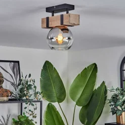 Plafonnier - Verre Montgomery Ecru, Noir, 1 Lumiere