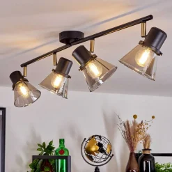 Plafonnier Abel Noir Dore, 4 Lumieres