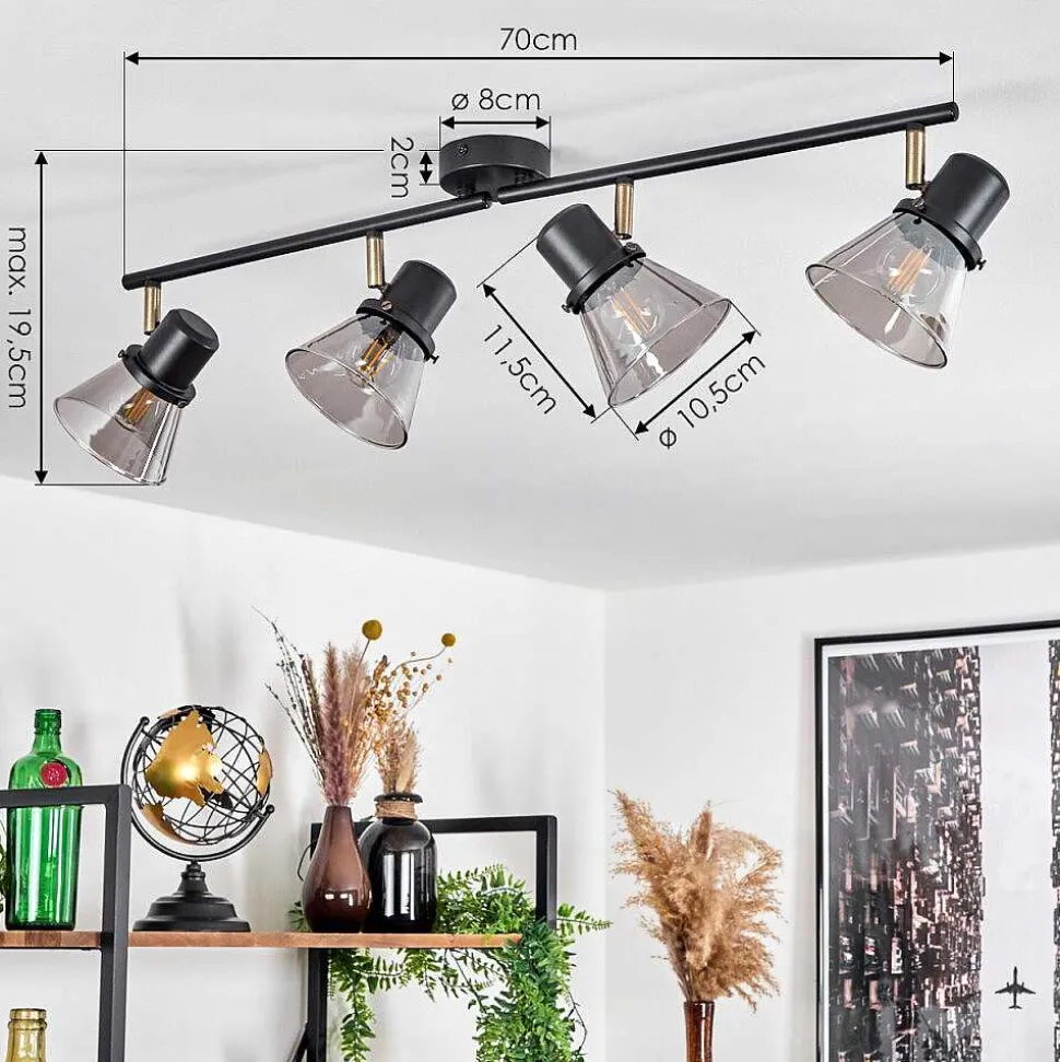 Plafonnier Abel Noir Dore, 4 Lumieres