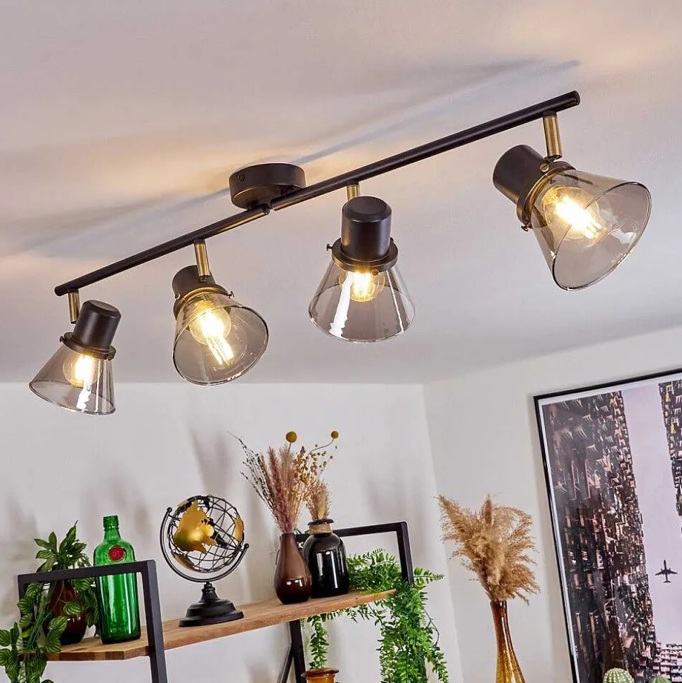 Plafonnier Abel Noir Dore, 4 Lumieres