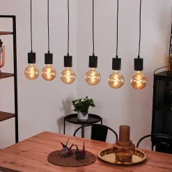 Plafonnier Ajaccio Bois Clair, Noir, 6 Lumieres