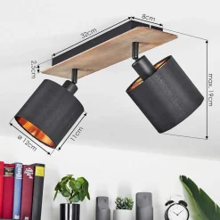 Plafonnier Alsen Bois Fonce, Noir, 2 Lumieres