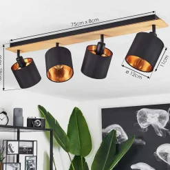 Plafonnier Alsen Ecru, Noir, 4 Lumieres