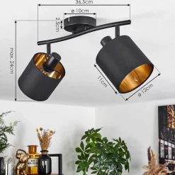 Plafonnier Alsen Noir, 2 Lumieres