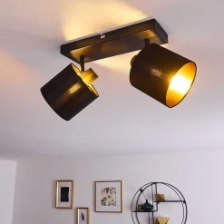 Plafonnier Alsen Noir Dore, 2 Lumieres