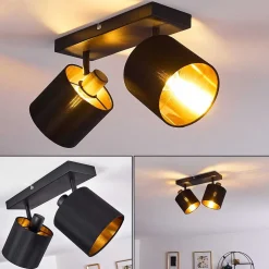 Plafonnier Alsen Noir Dore, 2 Lumieres