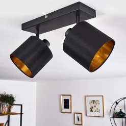 Plafonnier Alsen Noir Dore, 2 Lumieres