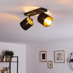 Plafonnier Alsen Noir Dore, 2 Lumieres