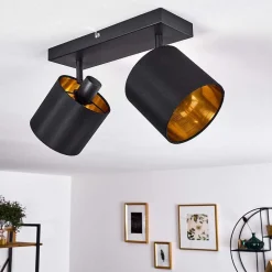 Plafonnier Alsen Noir Dore, 2 Lumieres