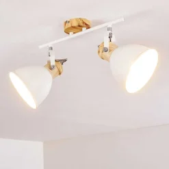 Plafonnier Banjul Bois Clair, Blanc, 2 Lumieres