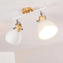 Plafonnier Banjul Bois Clair, Blanc, 2 Lumieres