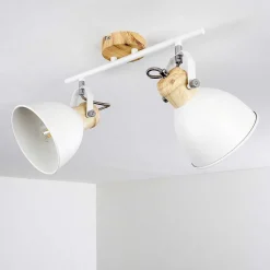 Plafonnier Banjul Bois Clair, Blanc, 2 Lumieres