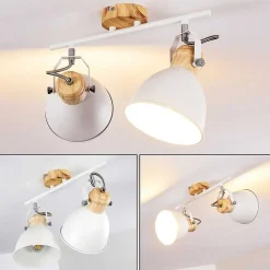 Plafonnier Banjul Bois Clair, Blanc, 2 Lumieres