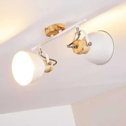 Plafonnier Banjul Bois Clair, Blanc, 2 Lumieres