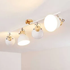 Plafonnier Banjul Bois Clair, Blanc, 4 Lumieres